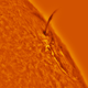 An erupting solar prominence, photographed through a solar telescope, as seen from the UK.